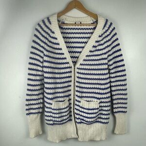 J. Crew Cardigan Striped Blue White Stripes Pockets XS Chunky Coastal Nautical